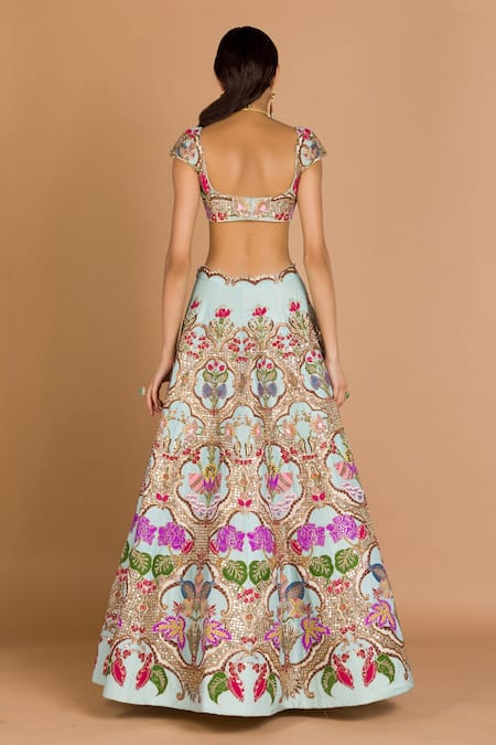 Aisha Rao Raw Silk Bridal Lehenga Set With Net Dupatta 