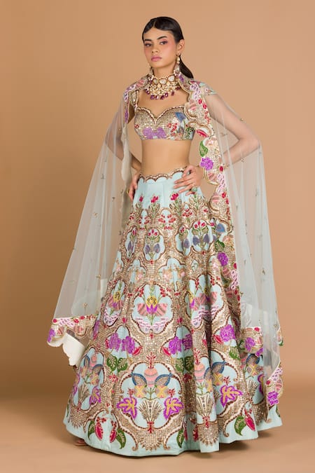 Aisha Rao_White Raw Silk, Net Sweetheart Neck Bridal Lehenga Set With Dupatta _Online_at_Aza_Fashions