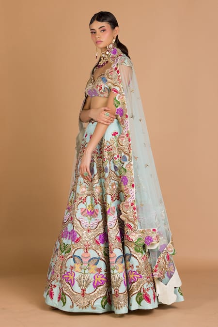 Buy_Aisha Rao_White Raw Silk, Net Sweetheart Neck Bridal Lehenga Set With Dupatta _Online_at_Aza_Fashions