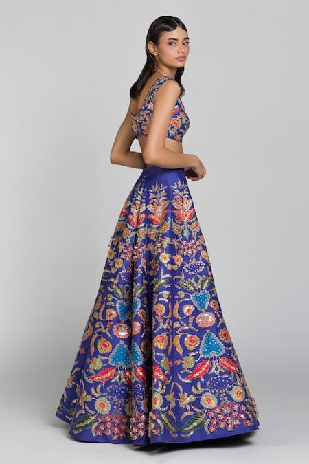 Shop_Aisha Rao_Purple Raw Silk, Net Cutdana And Nakshi Bridal Lehenga Set With Dupatta _at_Aza_Fashions
