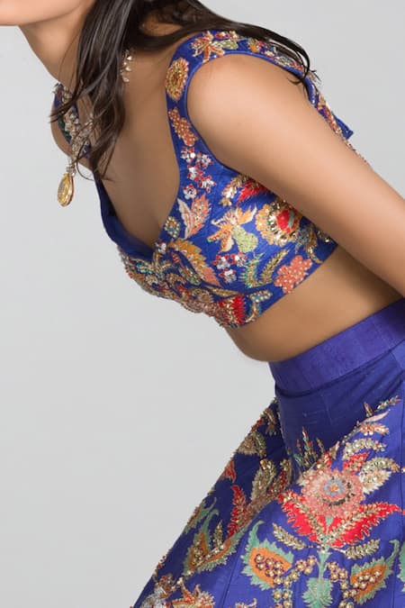 Aisha Rao_Purple Raw Silk, Net Cutdana And Nakshi Bridal Lehenga Set With Dupatta _Online_at_Aza_Fashions