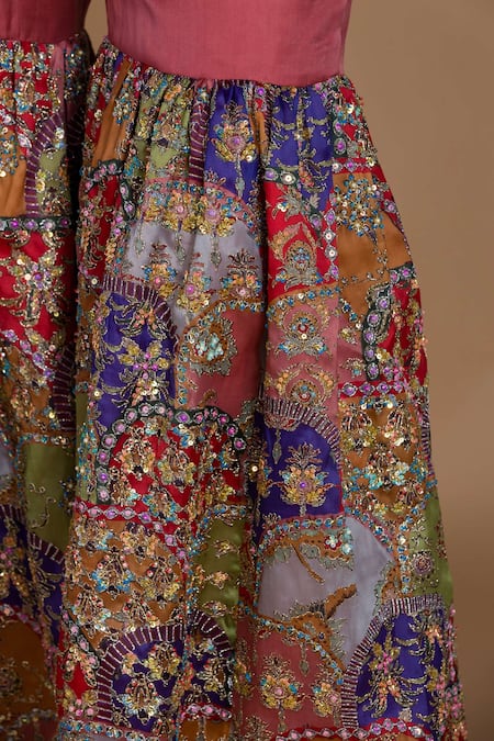 Buy Aisha Rao Peach Satin Organza Scoop Neck Sharara Set Online at Aza Fashions Buy_Aisha Rao_Peach Satin Organza Scoop Neck Sharara Set _Online_at_Aza_Fashions