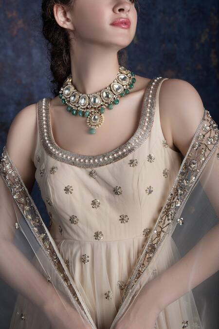 Ashwini Reddy_White Tulle Round Embroidered Anarkali With Dupatta_Online_at_Aza_Fashions