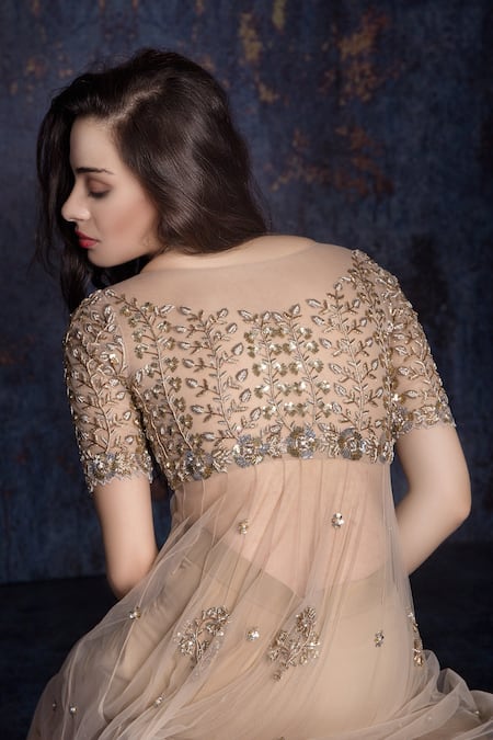 Shop Ashwini Reddy Beige Round Embroidered Kurta And Pant Set at Aza Fashions Shop_Ashwini Reddy_Beige Round Embroidered Kurta And Pant Set_at_Aza_Fashions