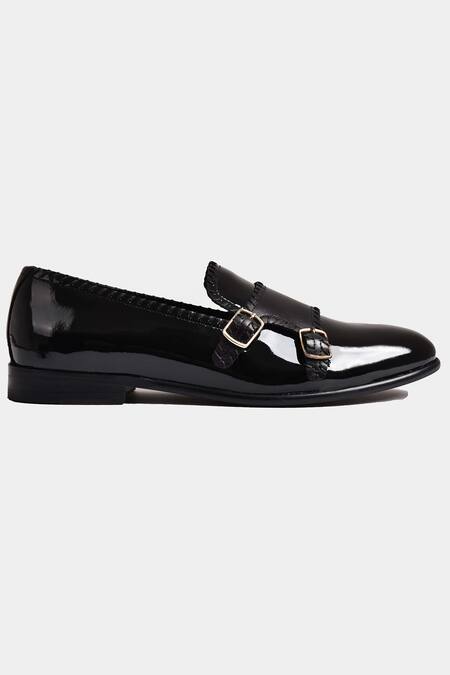 Buy_Luxoro Formello_Black Hand Painted Double Monk Loafers _Online_at_Aza_Fashions