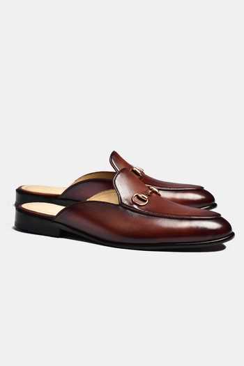 Luxoro Formello_Brown Hand Painted Horsebit Mules _Online_at_Aza_Fashions