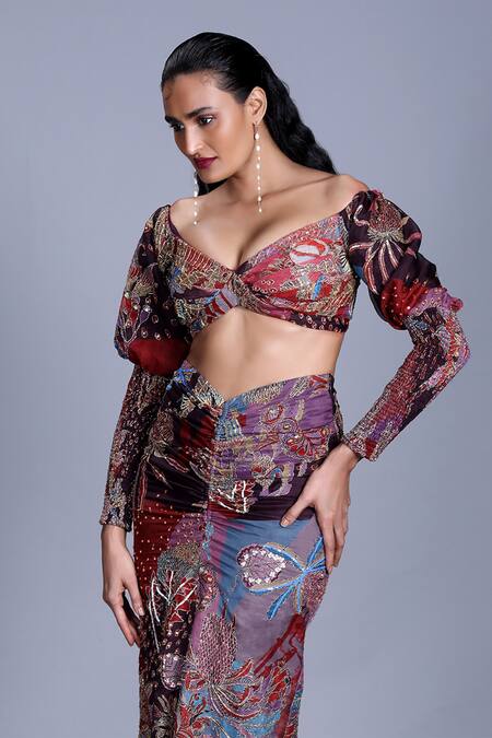 Aisha Rao_Purple Organza Embellished Lehenga Set _Online_at_Aza_Fashions