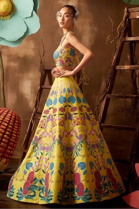 Aisha Rao Yellow Sweetheart Neck Embellished Lehenga Set Online at Aza Fashions Aisha Rao_Yellow Sweetheart Neck Embellished Lehenga Set _Online_at_Aza_Fashions