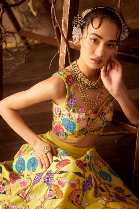 Buy Aisha Rao Yellow Sweetheart Neck Embellished Lehenga Set Online at Aza Fashions Buy_Aisha Rao_Yellow Sweetheart Neck Embellished Lehenga Set _Online_at_Aza_Fashions