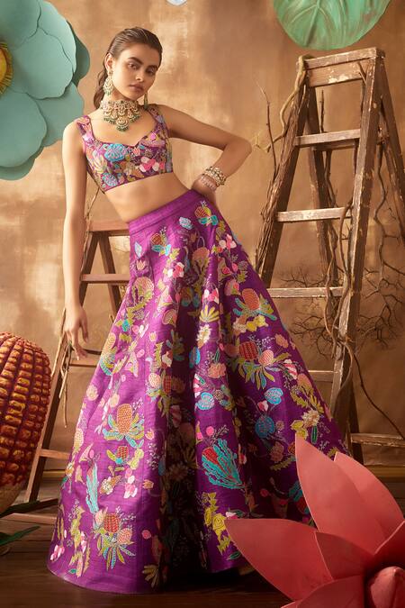 Buy_Aisha Rao_Purple V Neck Embellished Lehenga Set _Online_at_Aza_Fashions