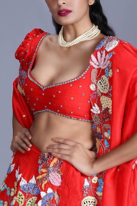 Aisha Rao Red Embellished Lehenga Set Online at Aza Fashions Aisha Rao_Red Embellished Lehenga Set_Online_at_Aza_Fashions