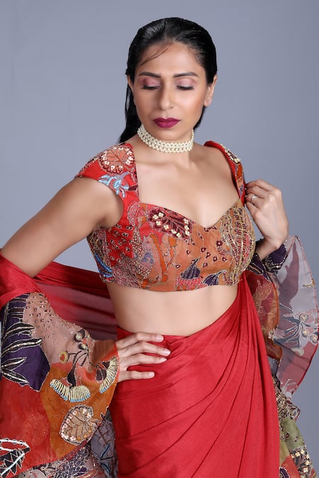 Aisha Rao_Red Embellished Ruffle Saree With Blouse _Online_at_Aza_Fashions