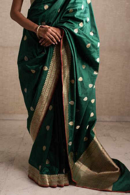 Priyanka Raajiv_Green Silk Brocade Banarasi Thread Saree_at_Aza_Fashions