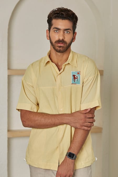 Buy Yellow Cotton Linen Embroidery Thread Under The Sun Shirt For Men by  Artless Online at Aza Fashions.