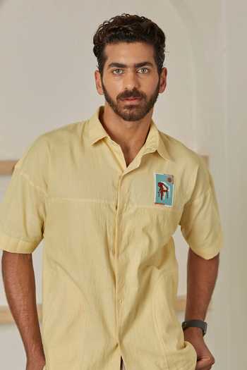Artless_Yellow Cotton Linen Thread Under The Sun Shirt _Online_at_Aza_Fashions
