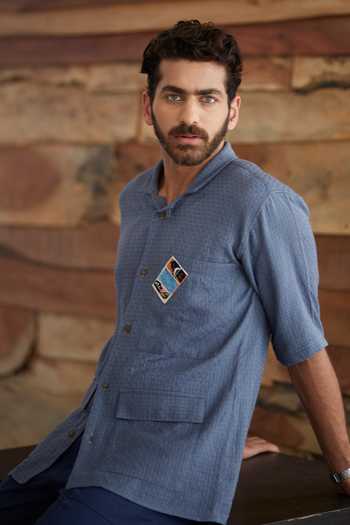 Buy_Artless_Blue Cotton Linen Thread Shirt _Online_at_Aza_Fashions