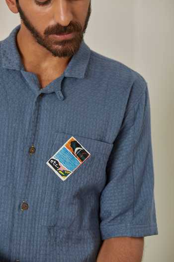 Shop_Artless_Blue Cotton Linen Thread Shirt _Online_at_Aza_Fashions