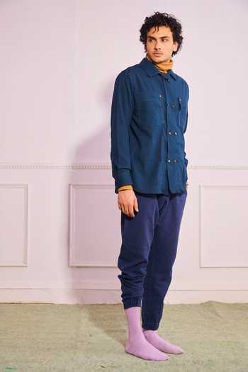 Artless_Blue Cotton Linen Rebound Shirt _Online_at_Aza_Fashions