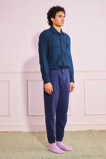 Buy_Artless_Blue Cotton Linen Rebound Shirt _Online_at_Aza_Fashions