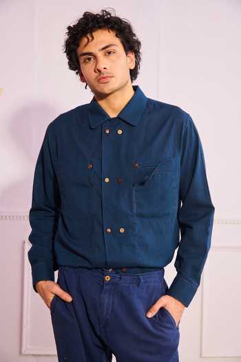 Shop_Artless_Blue Cotton Linen Rebound Shirt _Online_at_Aza_Fashions