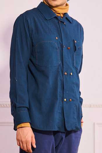 Artless_Blue Cotton Linen Rebound Shirt _at_Aza_Fashions