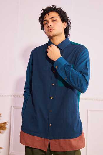 Artless_Blue Cotton Linen Shirt _Online_at_Aza_Fashions