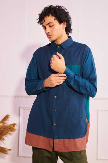 Buy_Artless_Blue Cotton Linen Shirt _Online_at_Aza_Fashions