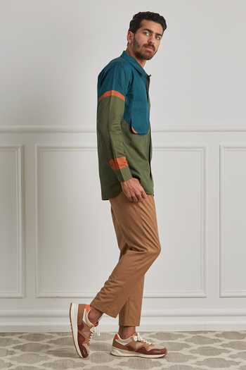 Artless_Green Cotton Linen Crossover Shirt _Online_at_Aza_Fashions