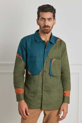 Shop_Artless_Green Cotton Linen Crossover Shirt _Online_at_Aza_Fashions