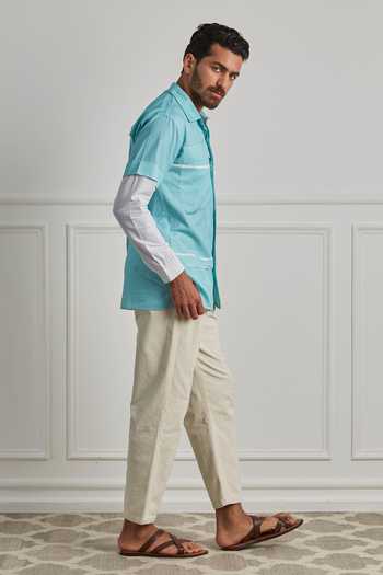 Artless_Blue Cotton Linen Shirt _Online_at_Aza_Fashions