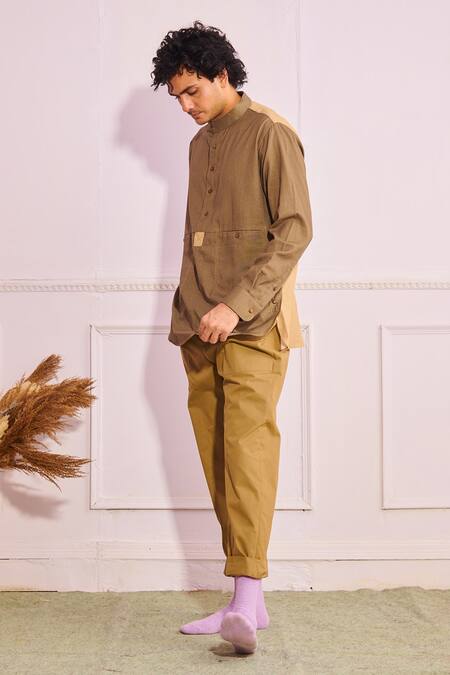 Artless_Brown Cotton Linen Kurta_Online_at_Aza_Fashions