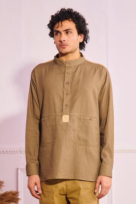 Buy_Artless_Brown Cotton Linen Kurta_Online_at_Aza_Fashions