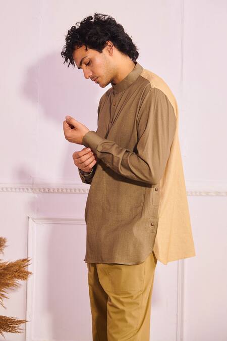 Shop_Artless_Brown Cotton Linen Kurta_Online_at_Aza_Fashions
