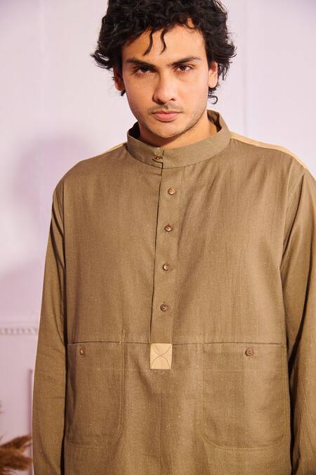 Artless_Brown Cotton Linen Kurta_at_Aza_Fashions