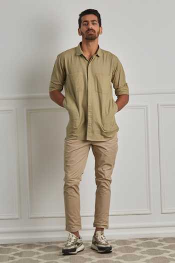Artless_Beige Cotton Linen Perimeter Shirt _Online_at_Aza_Fashions