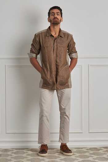 Artless_Brown Cotton Linen Cedar Shirt _Online_at_Aza_Fashions