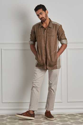 Buy_Artless_Brown Cotton Linen Cedar Shirt _Online_at_Aza_Fashions