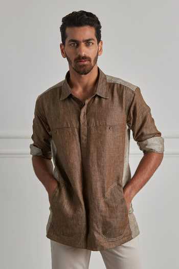 Shop_Artless_Brown Cotton Linen Cedar Shirt _Online_at_Aza_Fashions