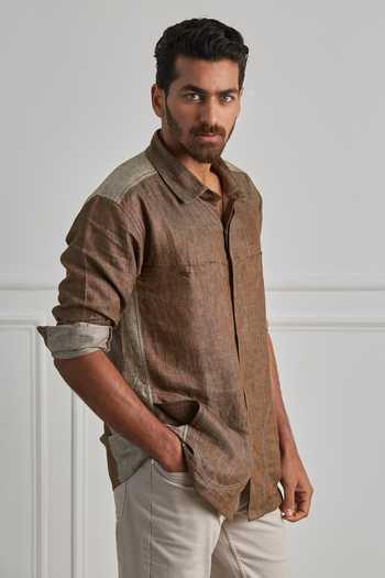 Artless_Brown Cotton Linen Cedar Shirt _at_Aza_Fashions
