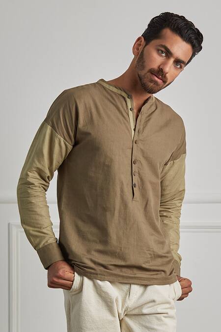 Artless_Green Cotton Linen Avocado Shirt_Online_at_Aza_Fashions