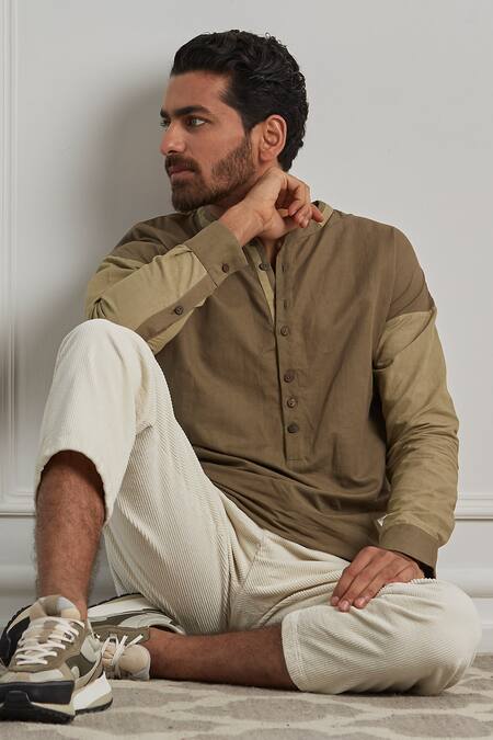 Buy_Artless_Green Cotton Linen Avocado Shirt_Online_at_Aza_Fashions