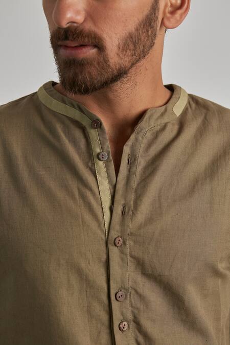 Artless_Green Cotton Linen Avocado Shirt_at_Aza_Fashions
