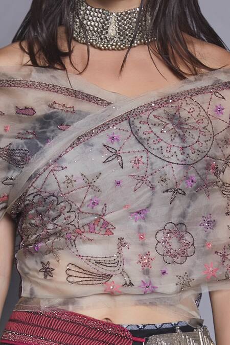 Buy_Jade By Monica & Karishma_Black Organza Wrap Top And Pant Set  _Online_at_Aza_Fashions