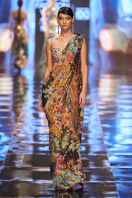 Aisha Rao Sequin Pre-Draped Saree With Blouse 