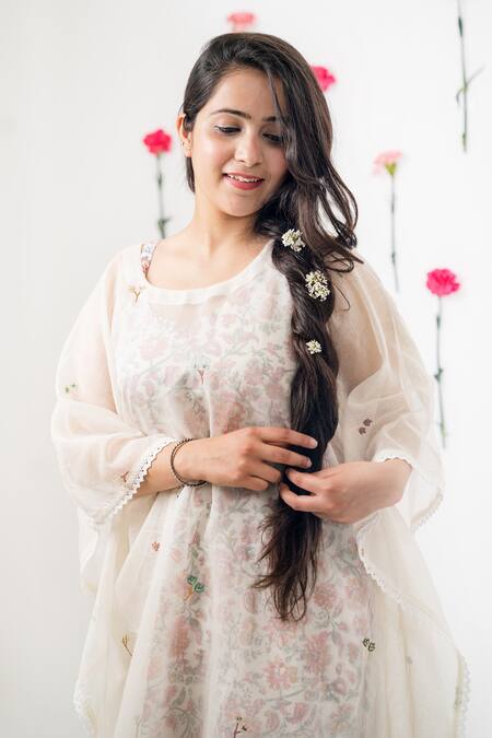 Anushka Repswal - Sewing Love_Off White Kaftan Malai Chanderi, Pants And Inner Cotton Embroidered & Set _Online_at_Aza_Fashions