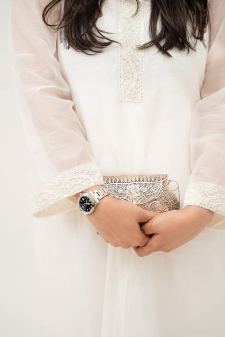 Anushka Repswal - Sewing Love_Off White Dupatta Organza, Inner Kurta Mulmul, Kurta Malai Embroidered Set _at_Aza_Fashions