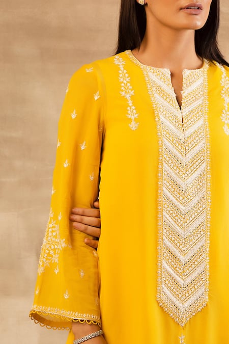 Sana Barreja Yellow Georgette Round Embroidered Kurta And Dhoti Pant Set at Aza Fashions Sana Barreja_Yellow Georgette Round Embroidered Kurta And Dhoti Pant Set _at_Aza_Fashions