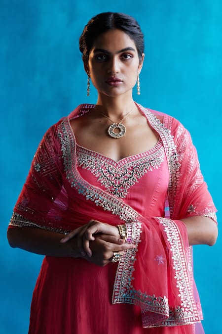Angad Singh_Coral Kurta- , Sharara- And Dupatta- Net Gota Patti & Mirror Work, Set _Online_at_Aza_Fashions