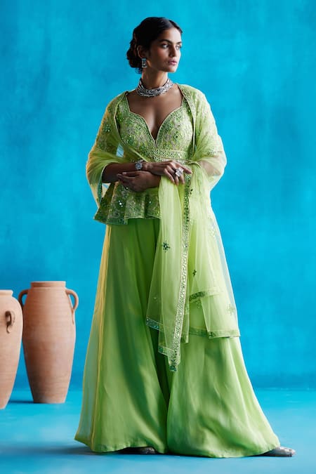 Angad Singh Embroidered Peplum Top Sharara Set 
