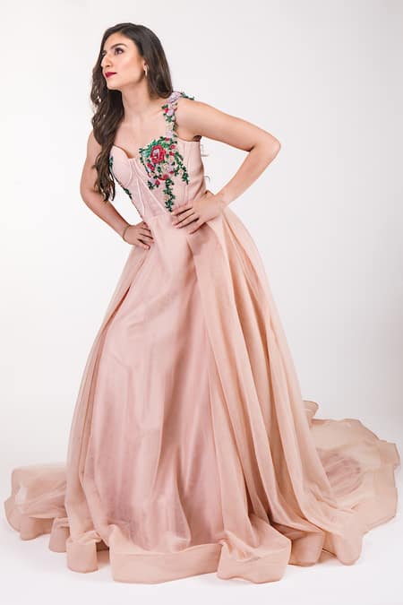 Asra Floral Embroidered Bodice Gown 